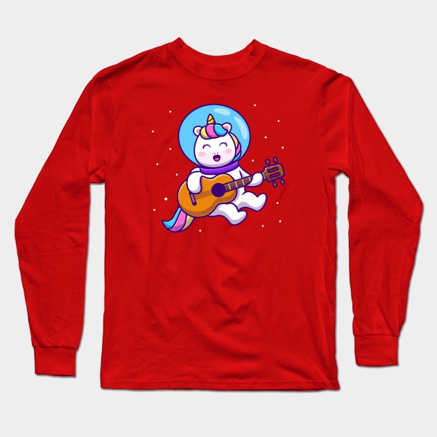 Cute Unicorn Astronaut Playing Guitar Long Sleeve T-Shirt by Catalyst Labs